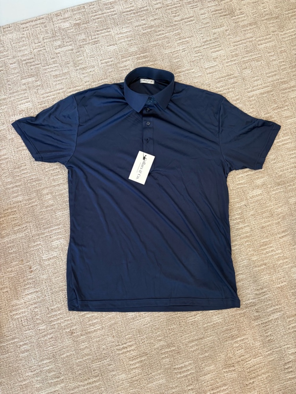 Men's Navy Short-Sleeve Polo Shirt with Button Placket